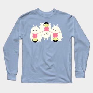 Fat bunny eating noodles pattern Long Sleeve T-Shirt